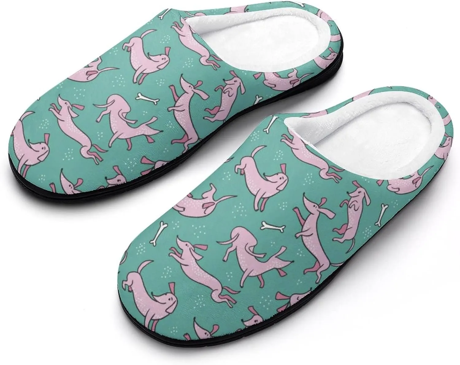Cute Dachshunds Dog And Bones Pattern Slippers for Women Girls Soft Indoor Outdoor Winter Warm Comfy House Bedroom Slippers