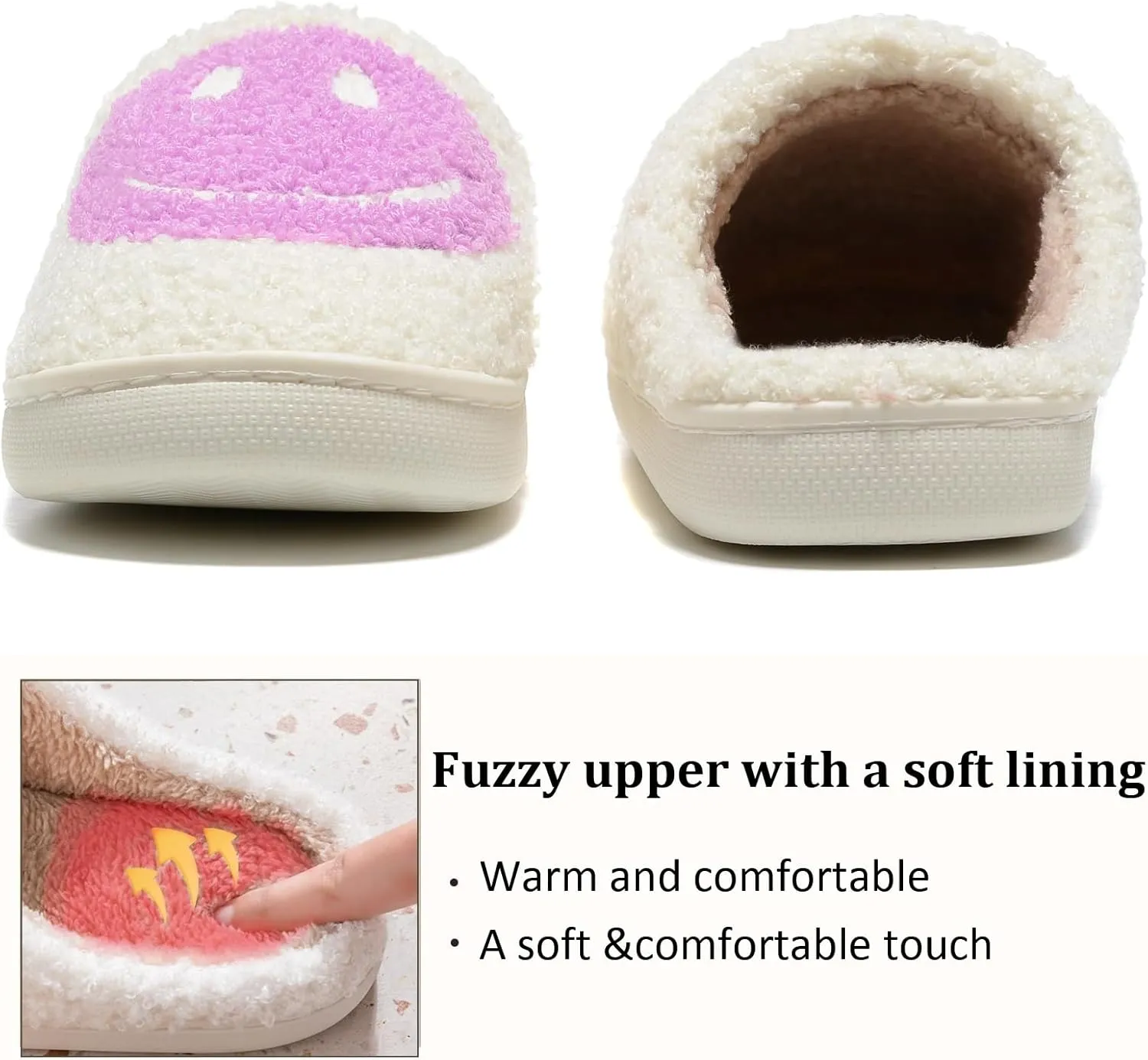 Cute House Slippers for Women & Men - Memory Foam Retro Happy Face Shoes - Cozy Indoor/Outdoor Fuzzy Plush Slip-On Comfy Trendy