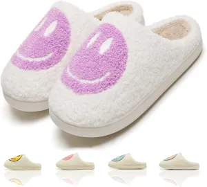 Cute House Slippers for Women & Men - Memory Foam Retro Happy Face Shoes - Cozy Indoor/Outdoor Fuzzy Plush Slip-On Comfy Trendy