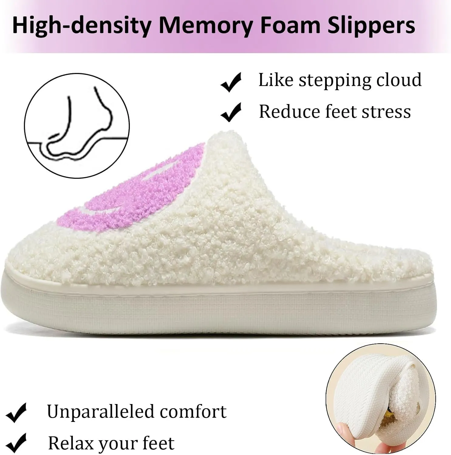 Cute House Slippers for Women & Men - Memory Foam Retro Happy Face Shoes - Cozy Indoor/Outdoor Fuzzy Plush Slip-On Comfy Trendy