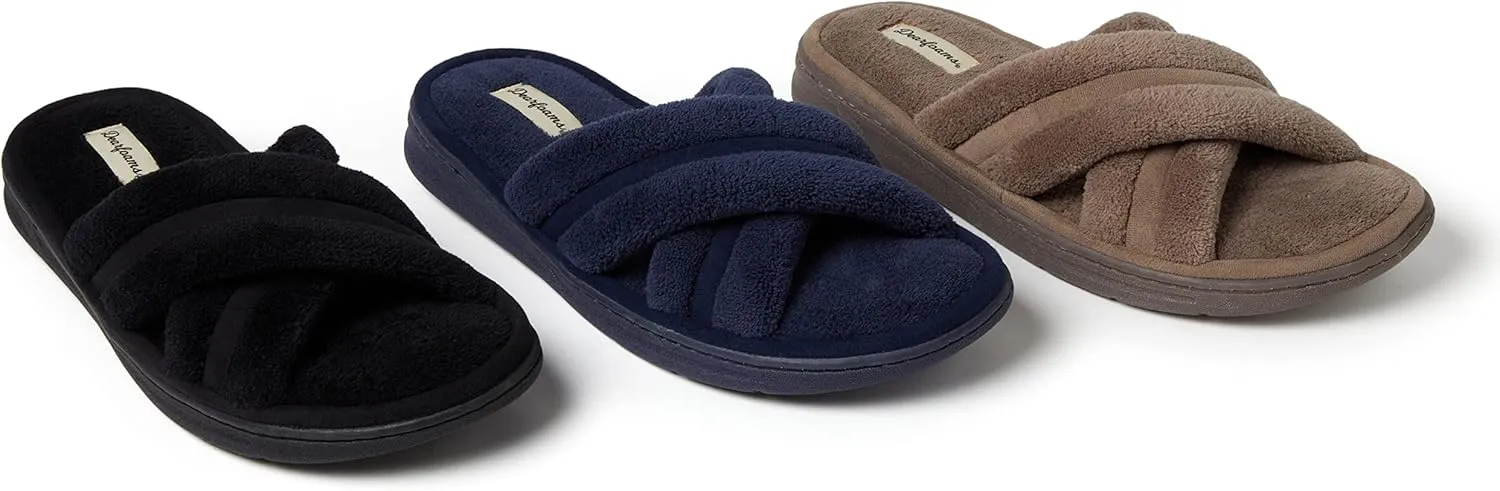Dearfoams Men's Caden Terry Crossband Slide Slipper