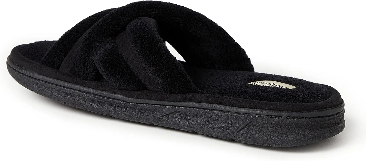 Dearfoams Men's Caden Terry Crossband Slide Slipper