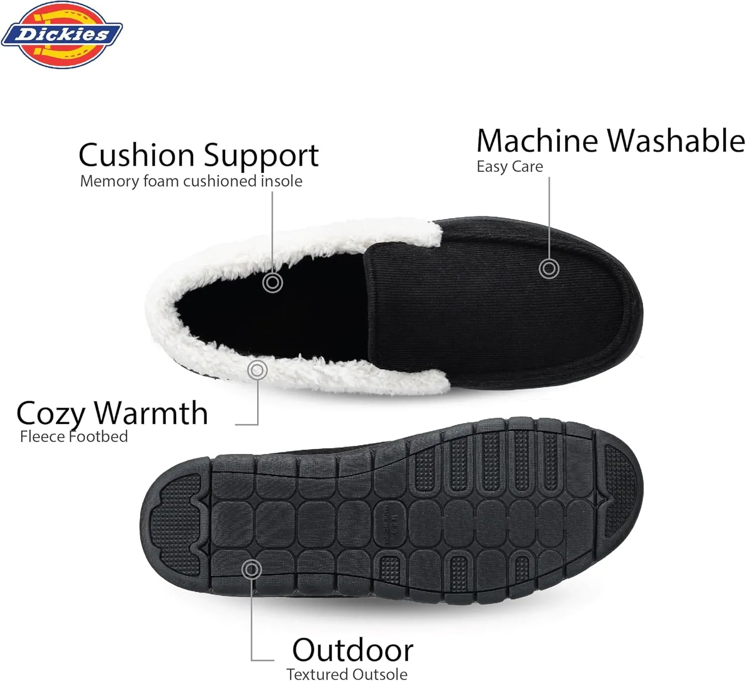 Dickies Men's Closed Back Memory Foam Corduroy Venetian Slipper-Indoor/Outdoor Sole, Machine Washable