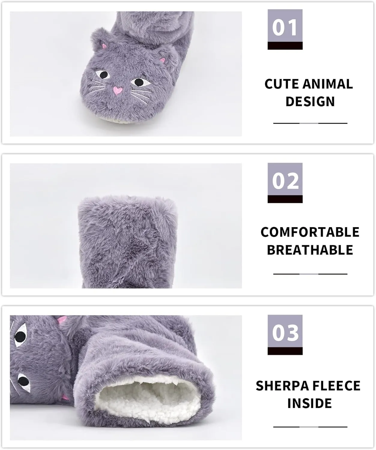 DICUIRD Animal Slipper Socks with Grippers for Women,Winter Cozy&Comfy Boot Slippers for Women