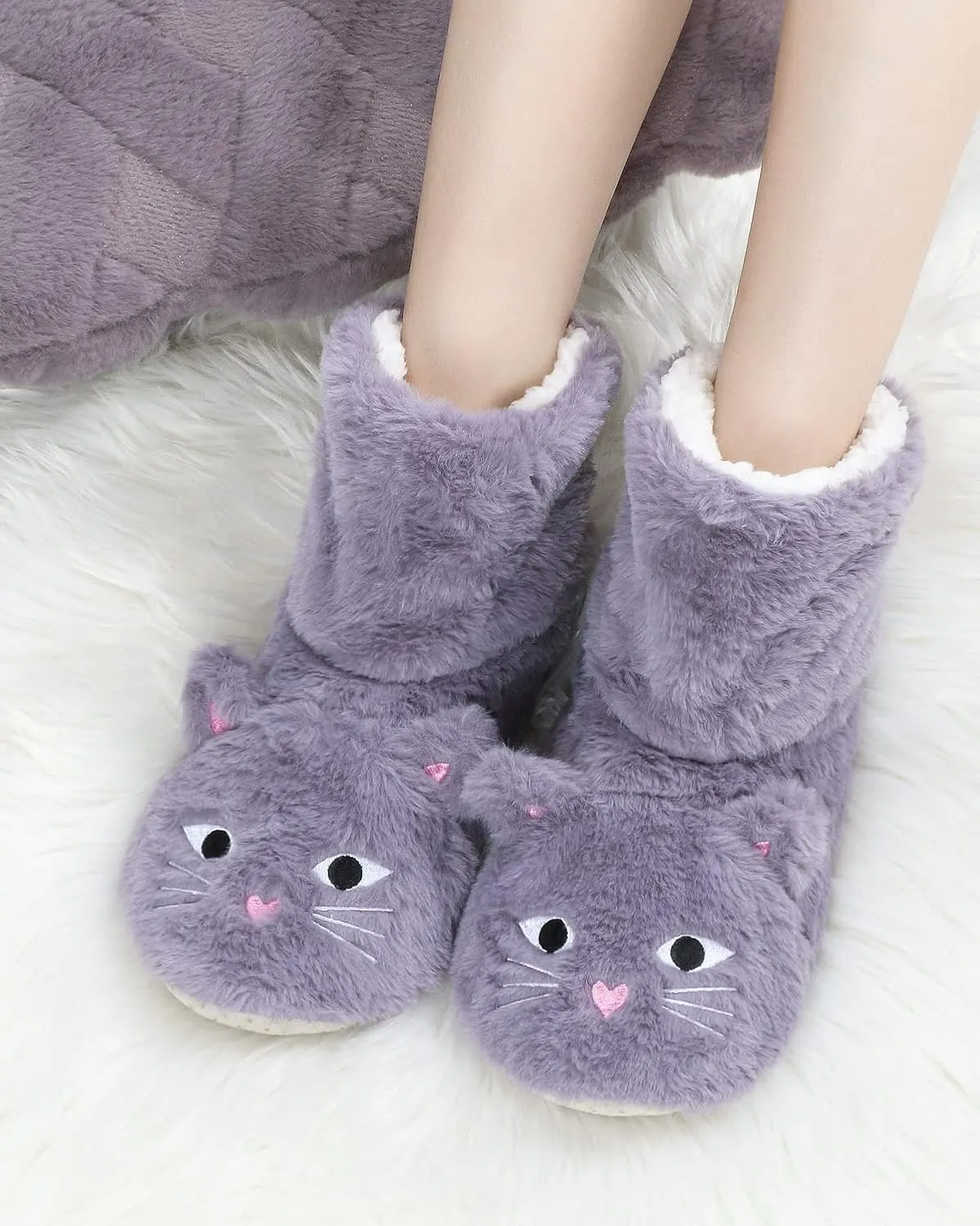 DICUIRD Animal Slipper Socks with Grippers for Women,Winter Cozy&Comfy Boot Slippers for Women
