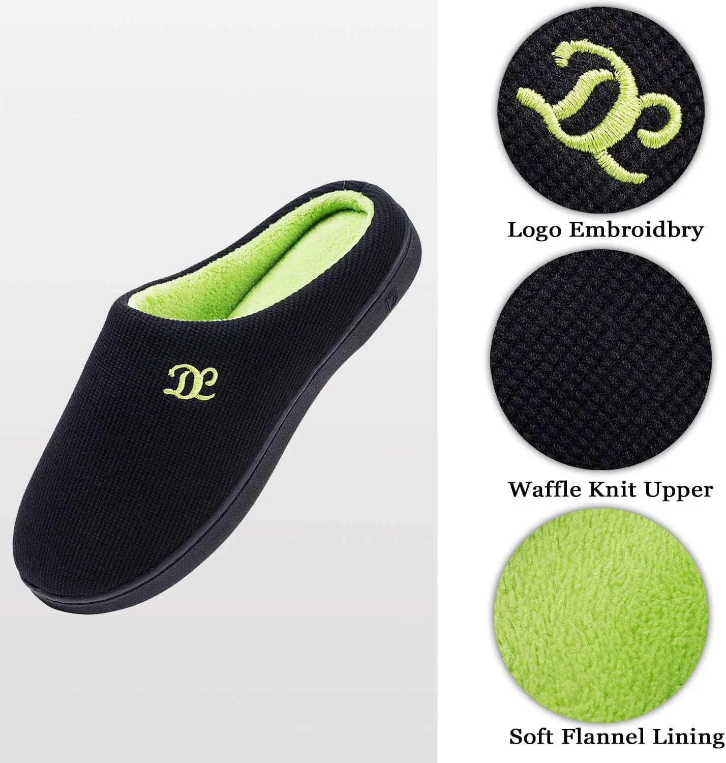 DL Mens Memory Foam Slippers - Comfortable House Slippers For Men, Indoor Outdoor, Closed Toe Black Gray Navy