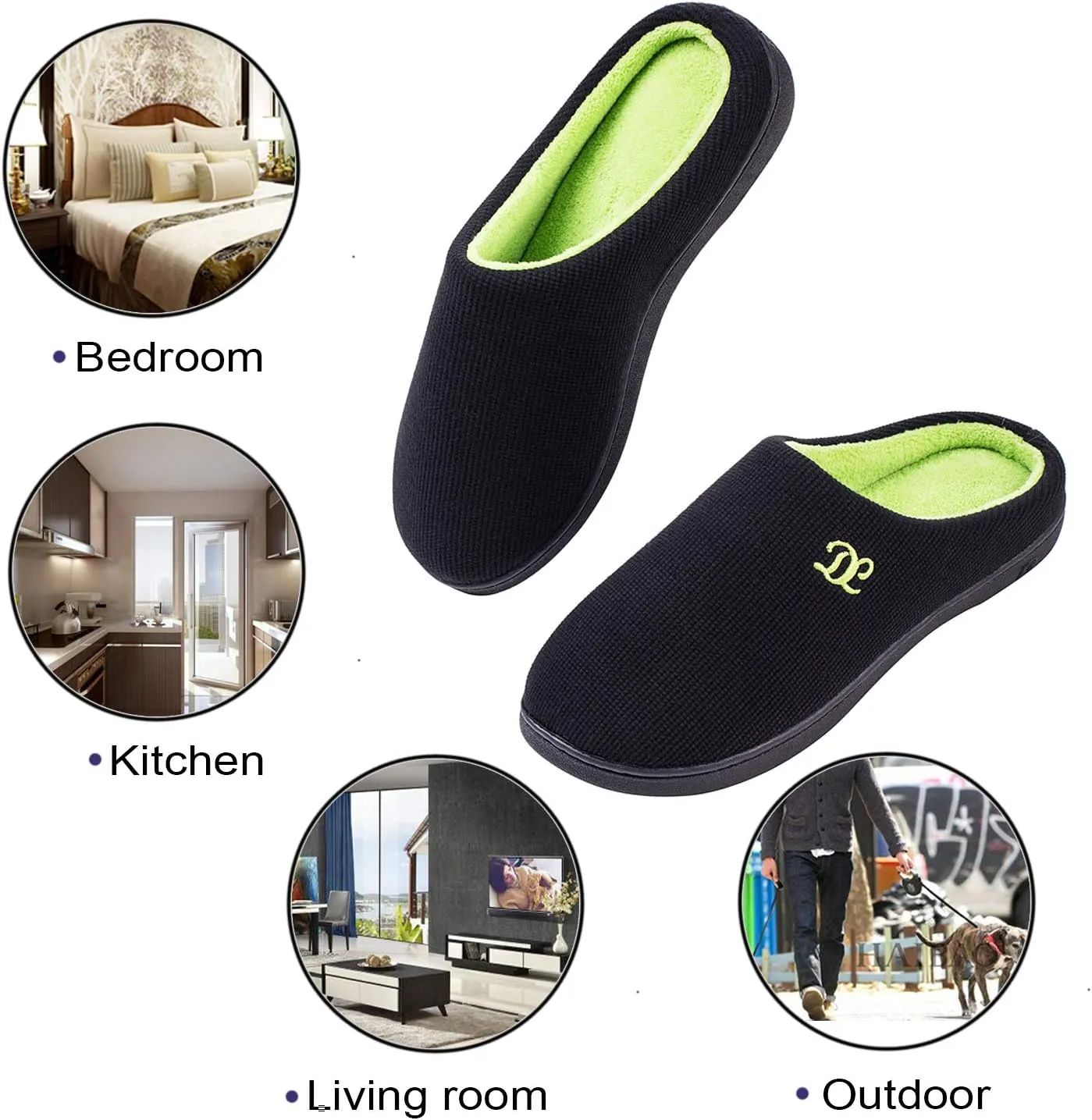 DL Mens Memory Foam Slippers - Comfortable House Slippers For Men, Indoor Outdoor, Closed Toe Black Gray Navy