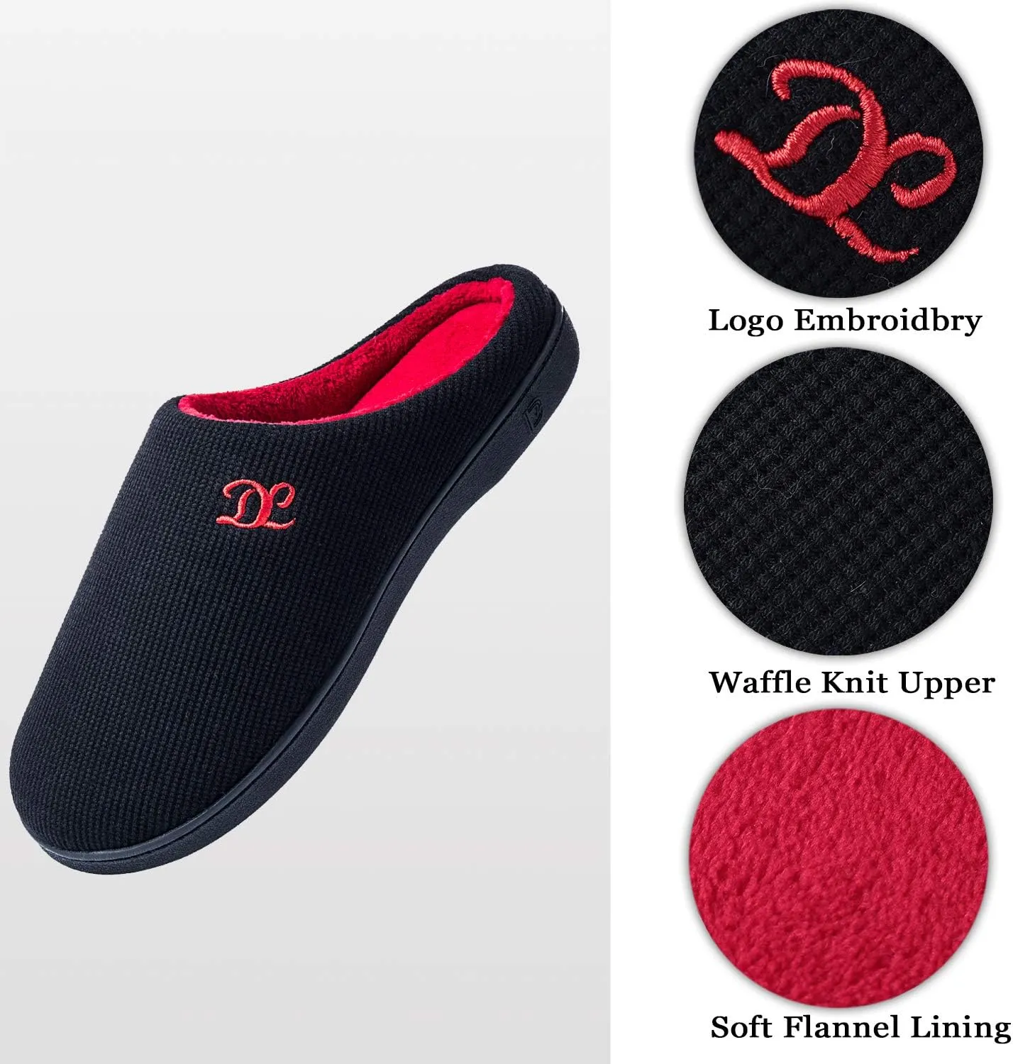 DL Mens Memory Foam Slippers - Comfortable House Slippers For Men, Indoor Outdoor, Closed Toe Black Gray Navy