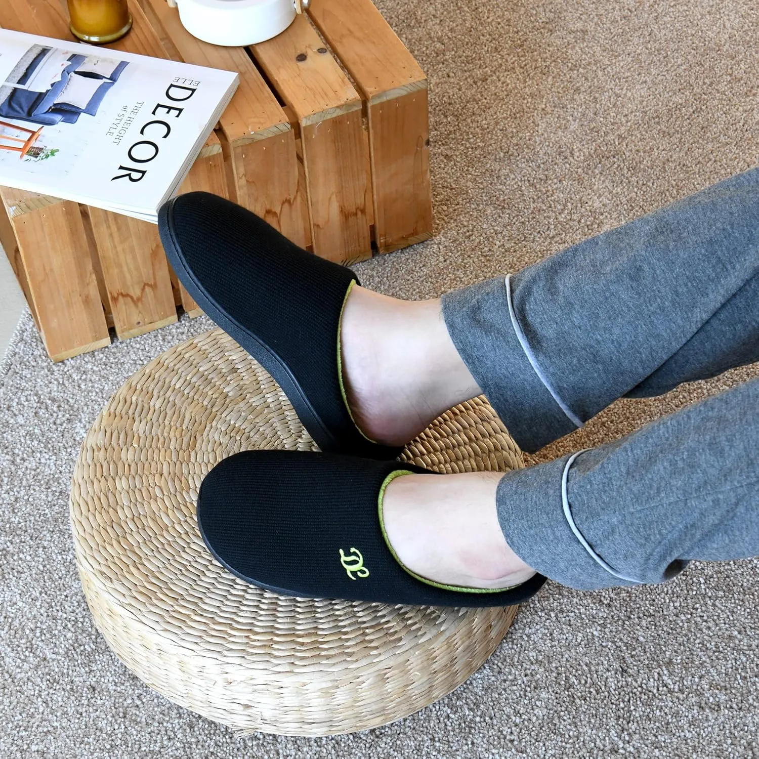 DL Mens Memory Foam Slippers - Comfortable House Slippers For Men, Indoor Outdoor, Closed Toe Black Gray Navy