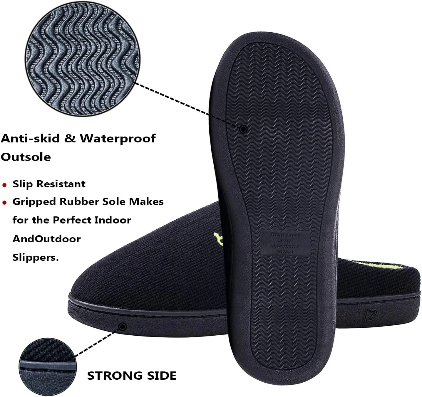 DL Mens Memory Foam Slippers - Comfortable House Slippers For Men, Indoor Outdoor, Closed Toe Black Gray Navy