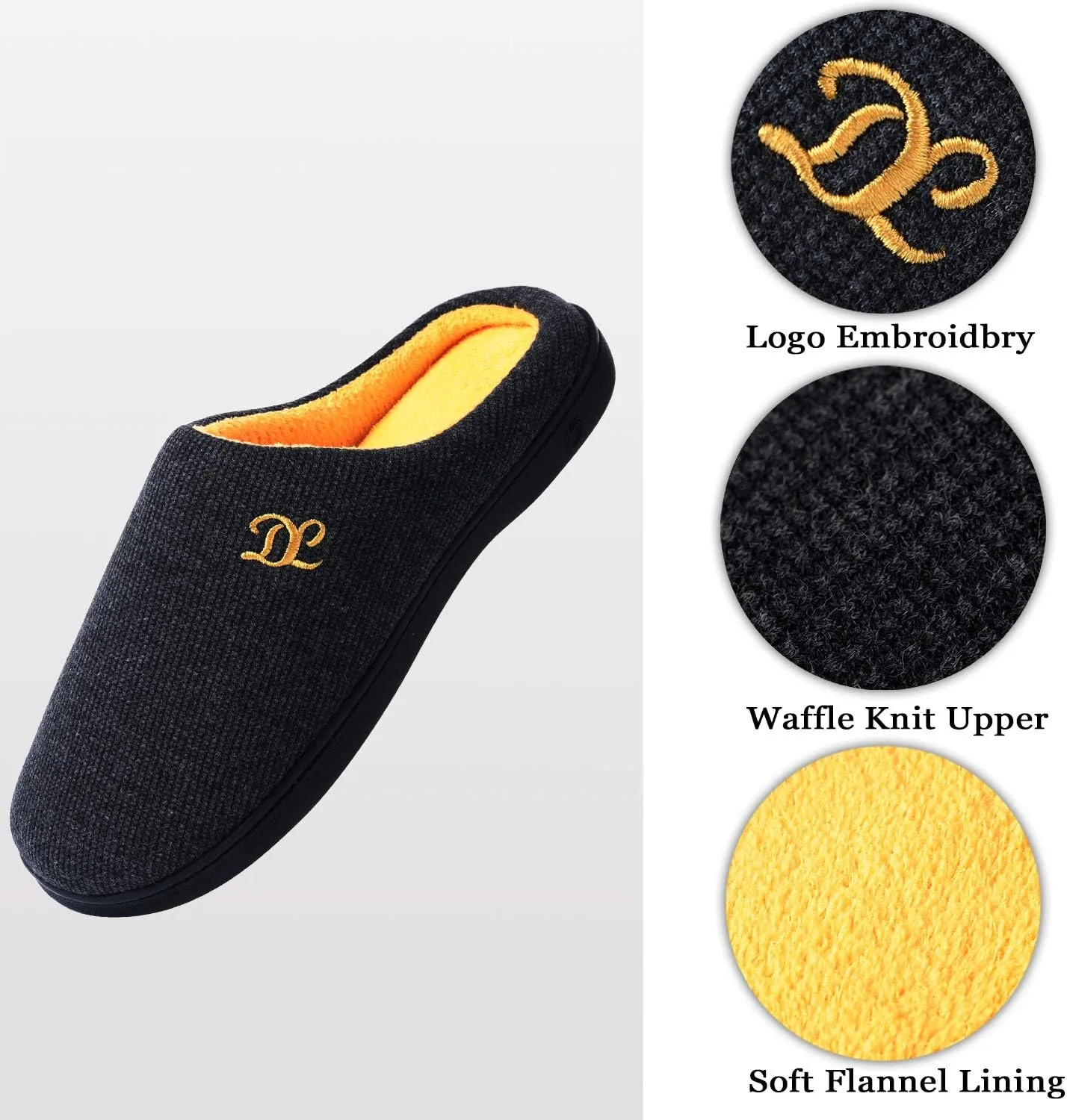 DL Mens Memory Foam Slippers - Comfortable House Slippers For Men, Indoor Outdoor, Closed Toe Black Gray Navy