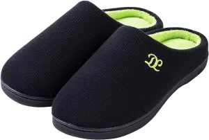 DL Mens Memory Foam Slippers - Comfortable House Slippers For Men, Indoor Outdoor, Closed Toe Black Gray Navy