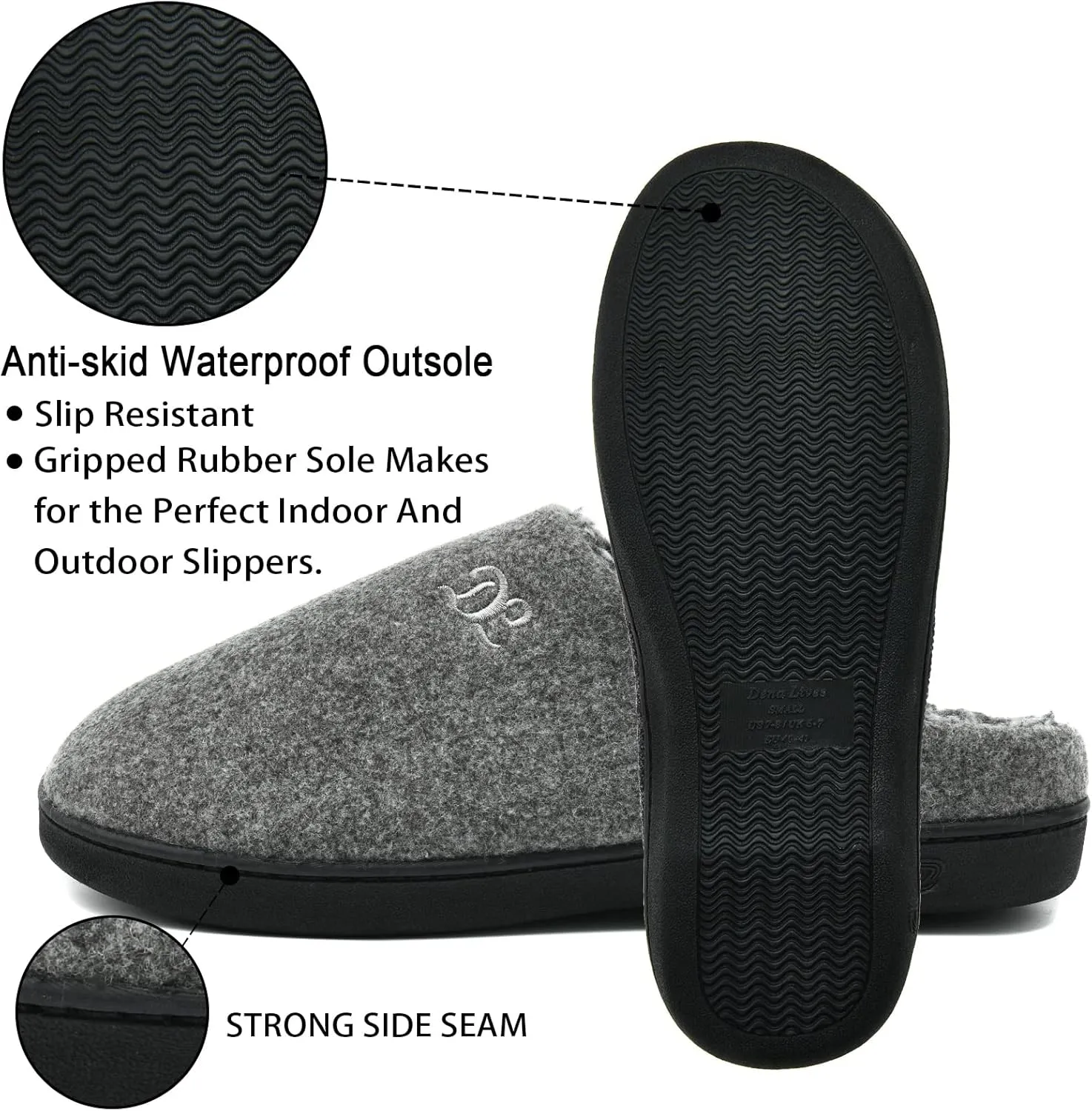 DL Mens Memory Foam Slippers - Comfortable House Slippers For Men, Indoor Outdoor, Closed Toe Black Gray Navy