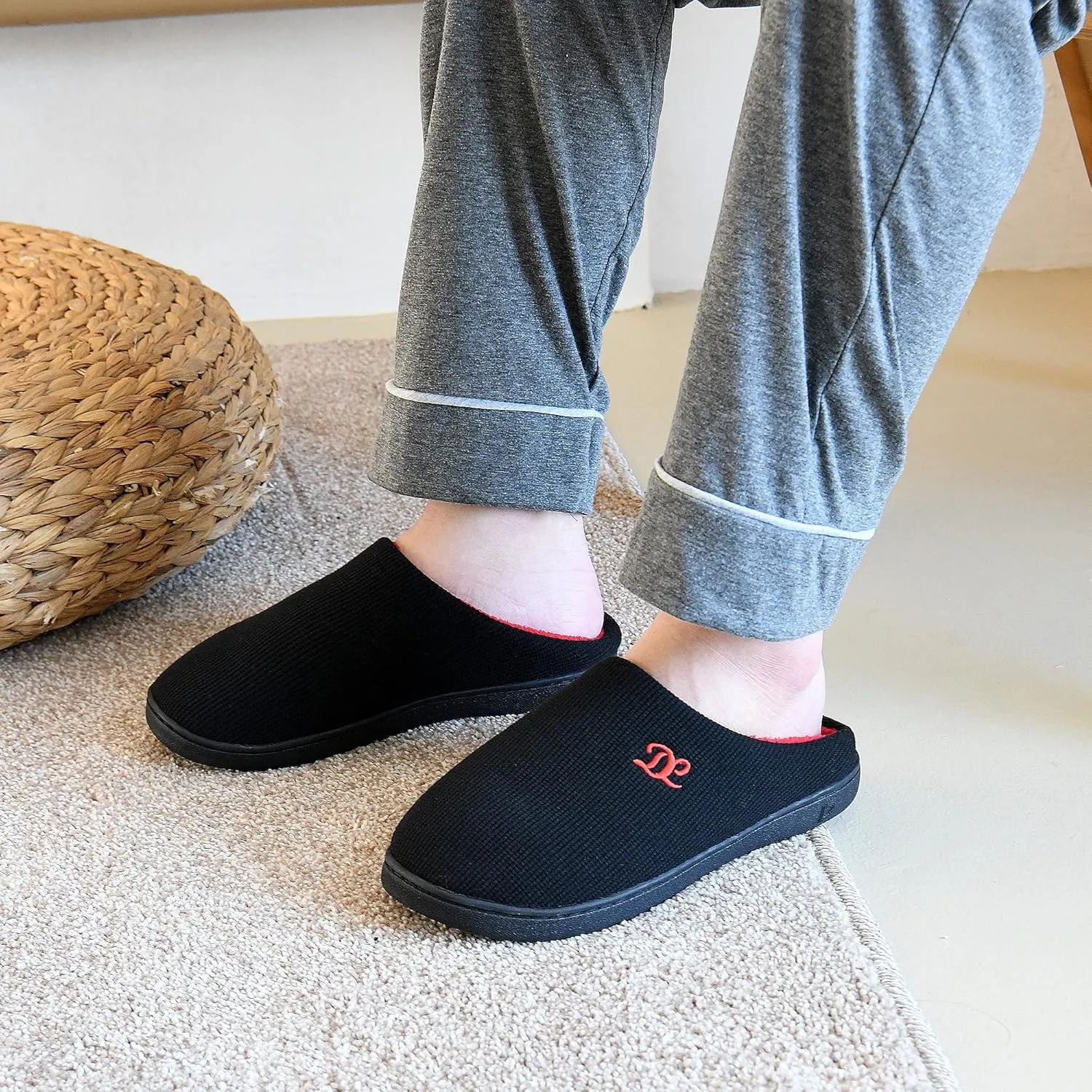 DL Mens Memory Foam Slippers - Comfortable House Slippers For Men, Indoor Outdoor, Closed Toe Black Gray Navy