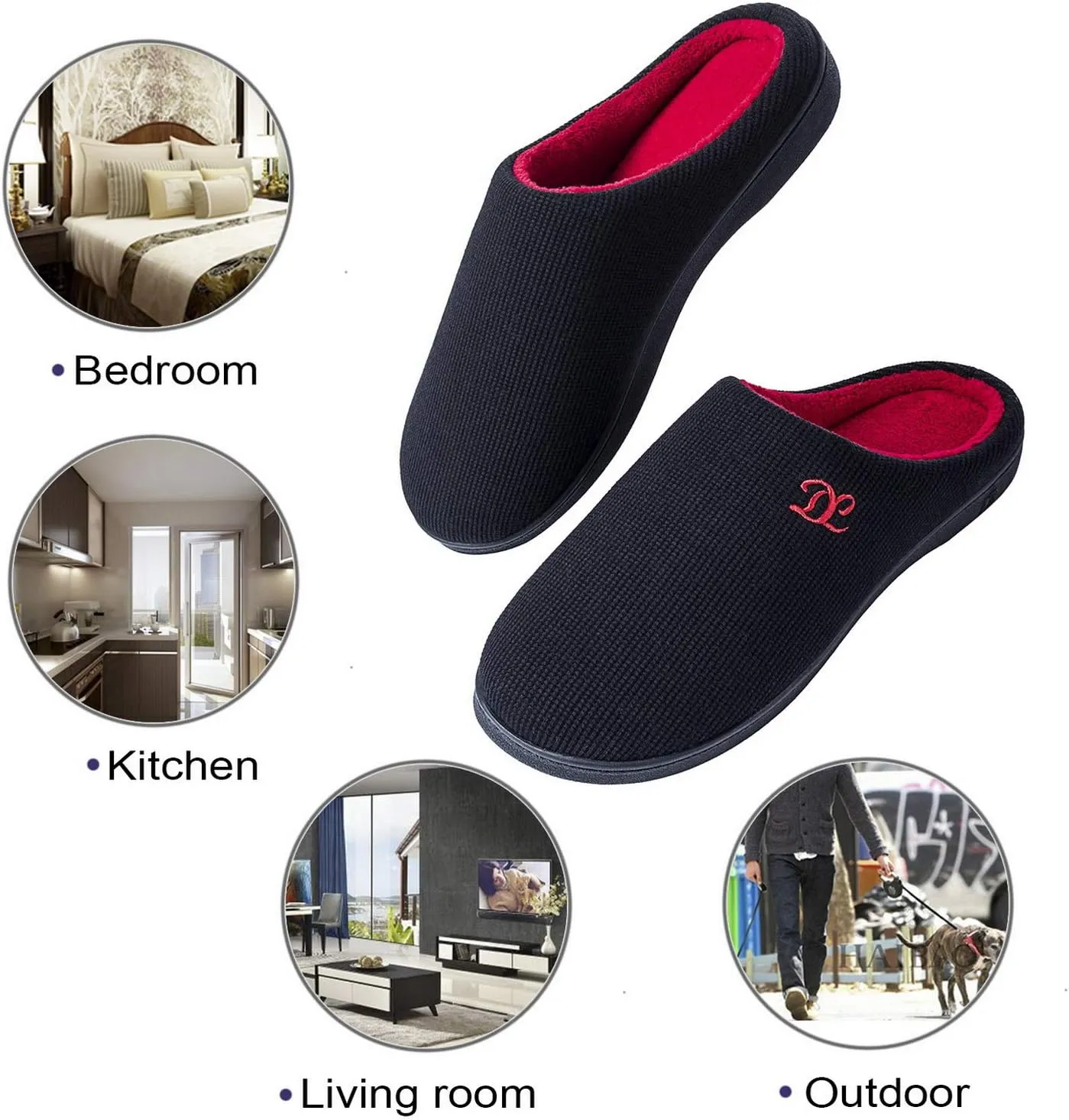 DL Mens Memory Foam Slippers - Comfortable House Slippers For Men, Indoor Outdoor, Closed Toe Black Gray Navy