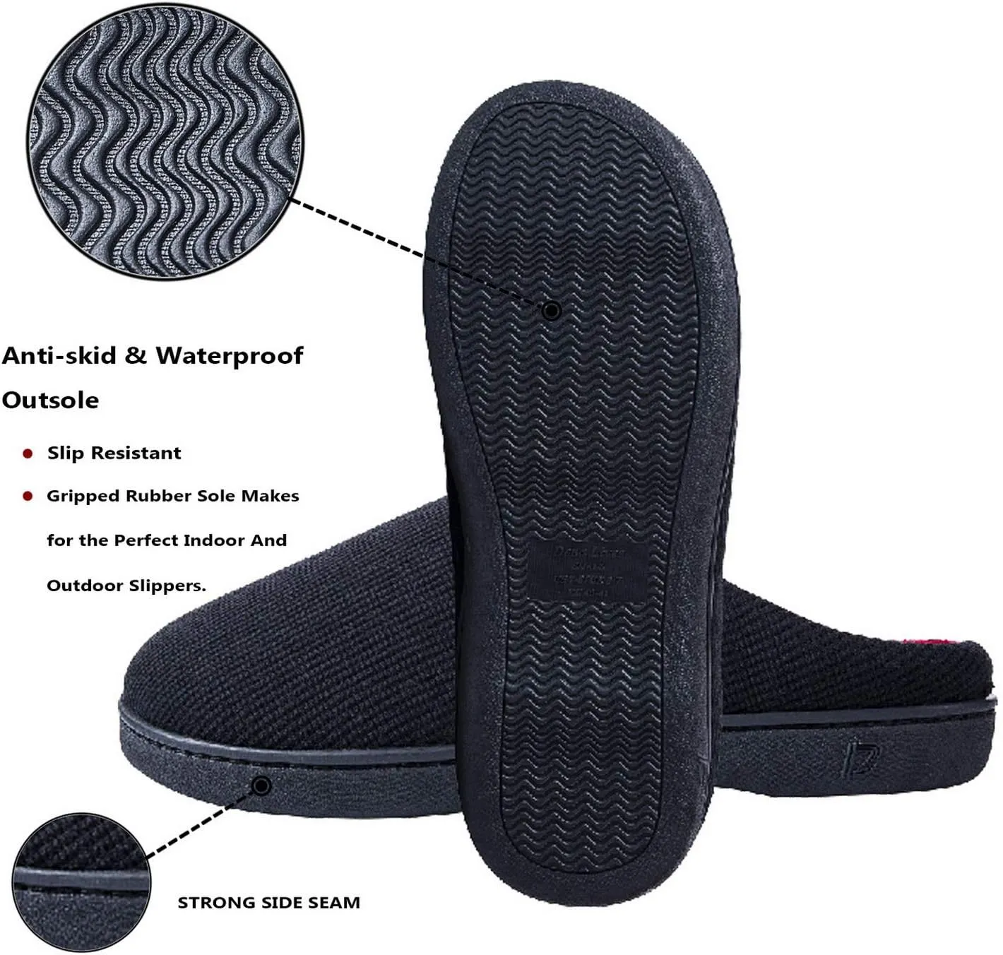 DL Mens Memory Foam Slippers - Comfortable House Slippers For Men, Indoor Outdoor, Closed Toe Black Gray Navy