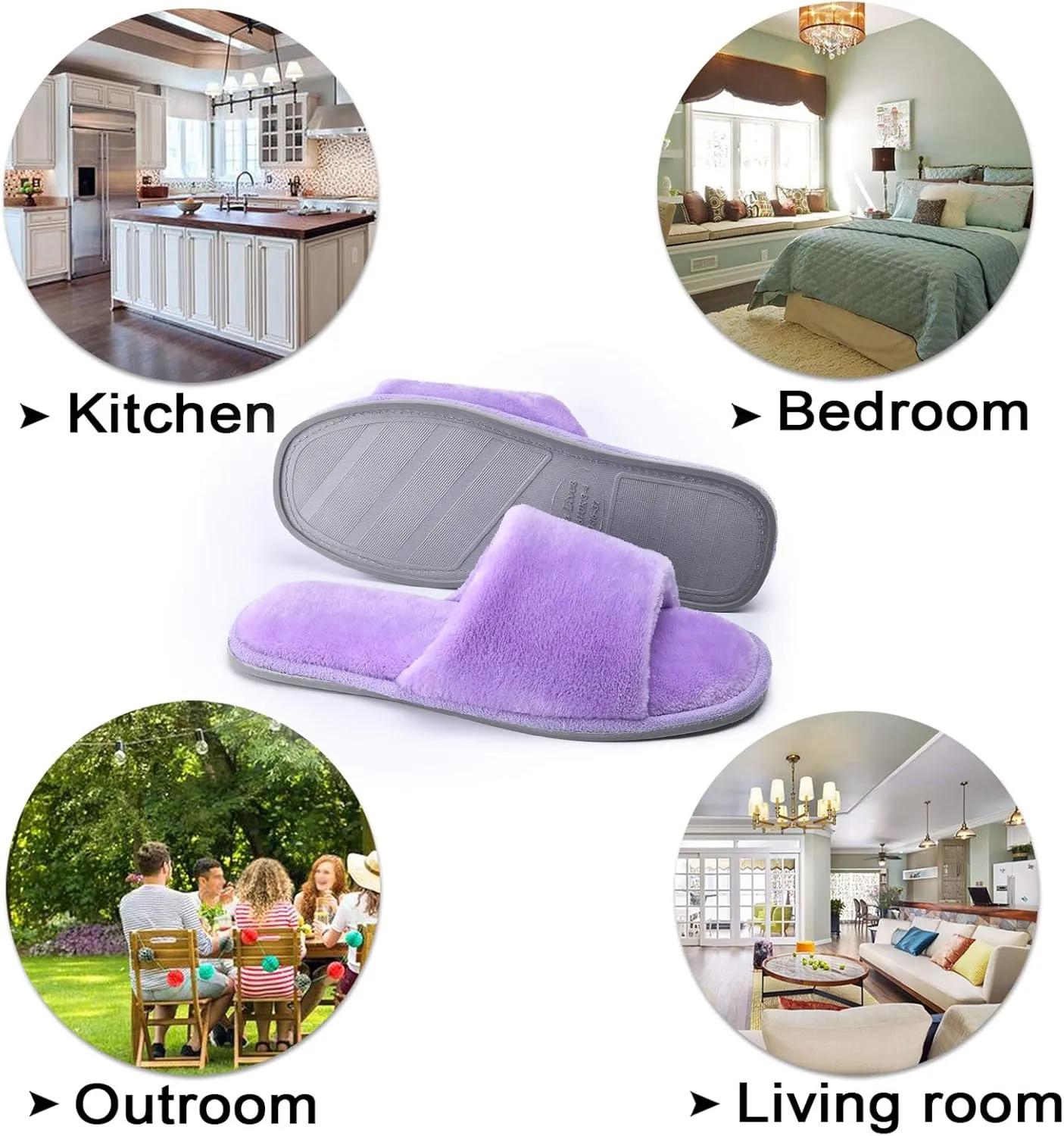 DL Open Toe Slippers for women Indoor, Cozy Memory Foam Womens House Slippers Summer Slip On, Comfy Soft Flannel Womens Bedroom Slippers Slide Breathable Size 5-6 7-8 9-10