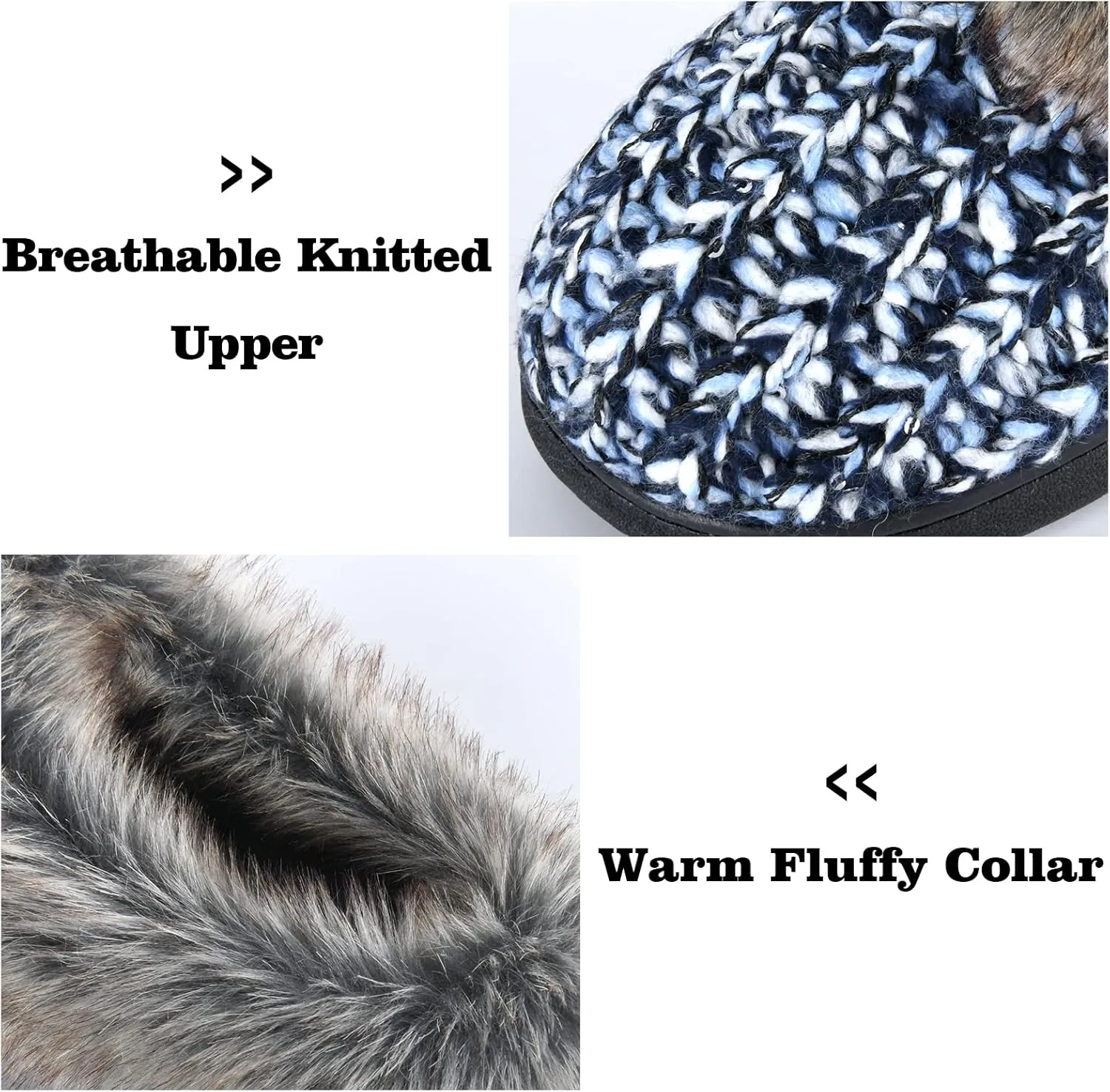 DL Womens House Slippers Memory Foam, Fluffy Slip on Womens Bedroom Slippers Fuzzy Collar, Warm Soft Indoor Knit Slippers for Women Non-Slip