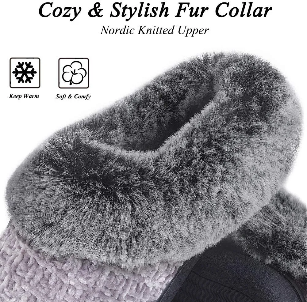 DL Women's Memory Foam Moccasin Slippers Micro Suede with Breathable Faux Fur Lining Slip On House Shoes Micro Indoor & Outdoor