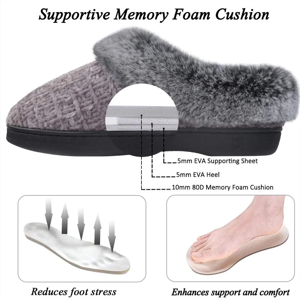 DL Women's Memory Foam Moccasin Slippers Micro Suede with Breathable Faux Fur Lining Slip On House Shoes Micro Indoor & Outdoor