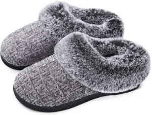 DL Women's Memory Foam Moccasin Slippers Micro Suede with Breathable Faux Fur Lining Slip On House Shoes Micro Indoor & Outdoor