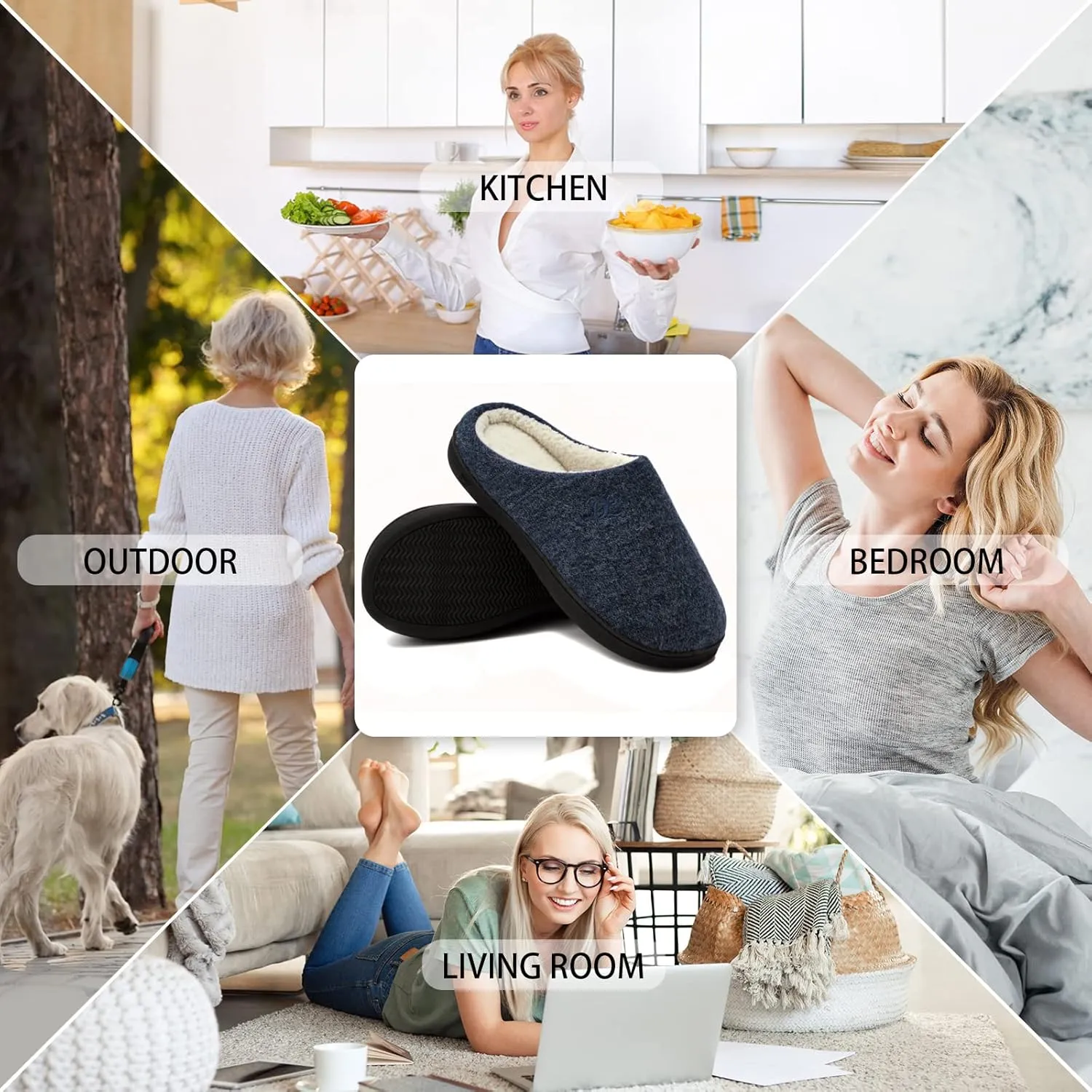 DL Womens Memory Foam Slippers, Cozy Slip on House Slippers for Women Indoor Outdoor, Comfy Women's Bedroom Slippers Warm Soft Flannel Lining Home Slippers Size 5-12 Purple Blue Pink Grey Navy Black