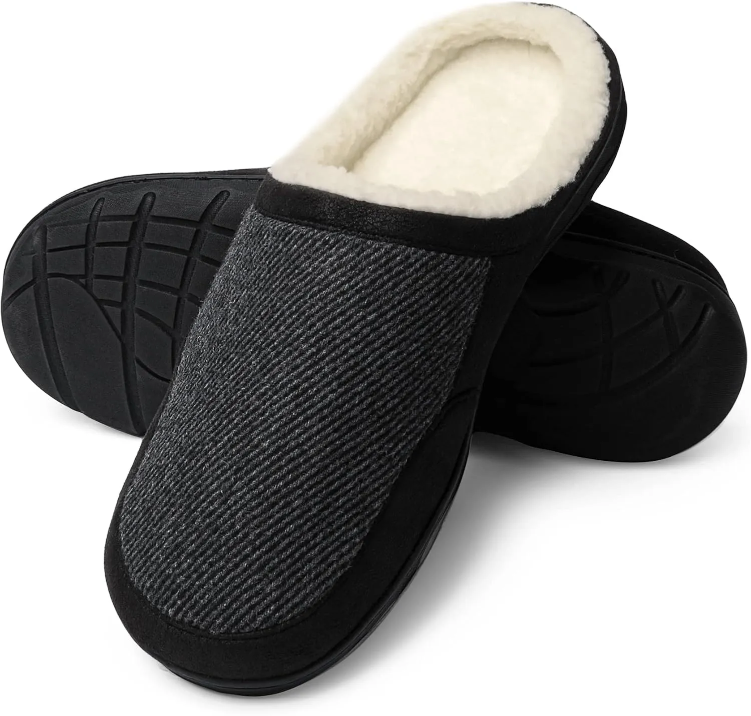 DREAM PAIRS Men's Cozy Memory Foam Slippers with Fuzzy Wool-Like Lining, Slip-on Washable Indoor Outdoor House Shoes