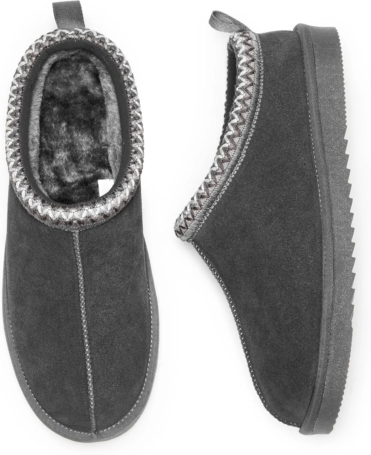 DREAM PAIRS Men's Fuzzy Cozy Slippers Genuine Suede Indoor Outdoor Home Comfy Winter Slip On Cute Warm Memory Foam Furry Shoes FuzzyEasy