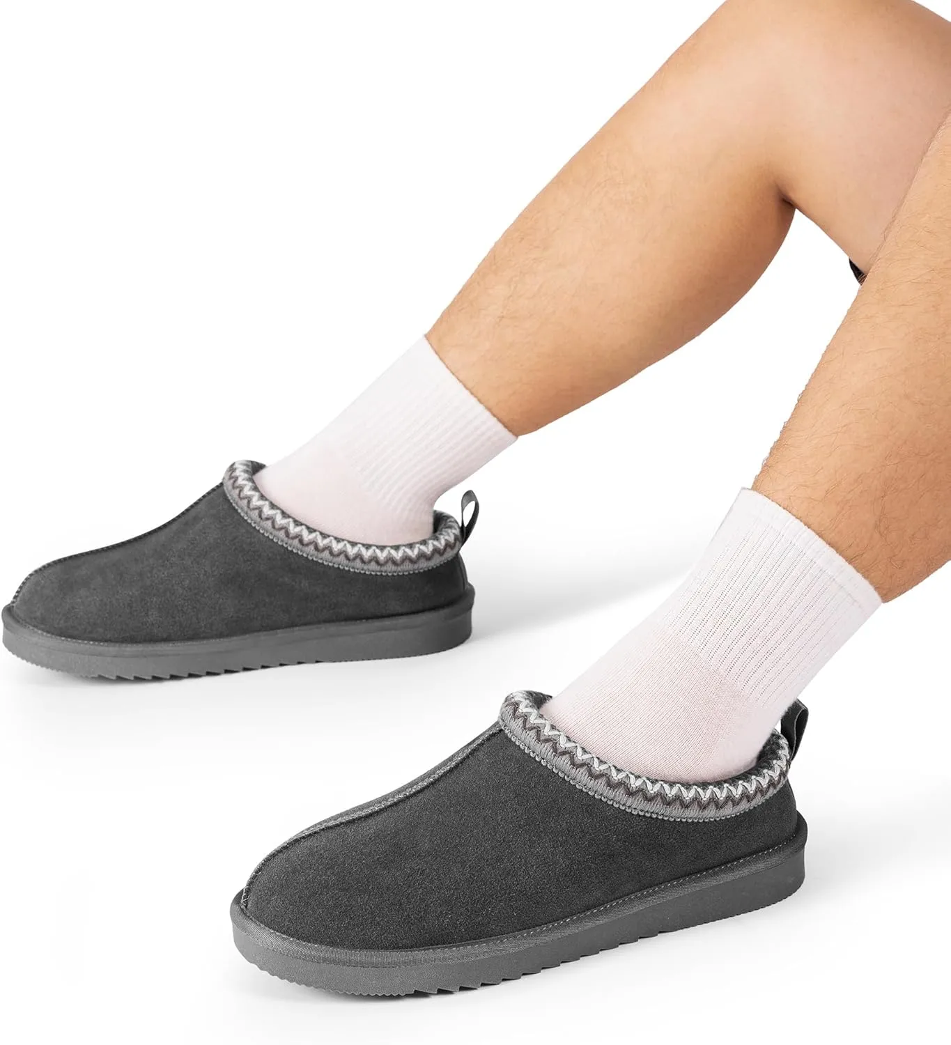 DREAM PAIRS Men's Fuzzy Cozy Slippers Genuine Suede Indoor Outdoor Home Comfy Winter Slip On Cute Warm Memory Foam Furry Shoes FuzzyEasy