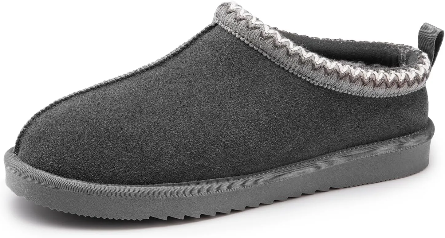 DREAM PAIRS Men's Fuzzy Cozy Slippers Genuine Suede Indoor Outdoor Home Comfy Winter Slip On Cute Warm Memory Foam Furry Shoes FuzzyEasy