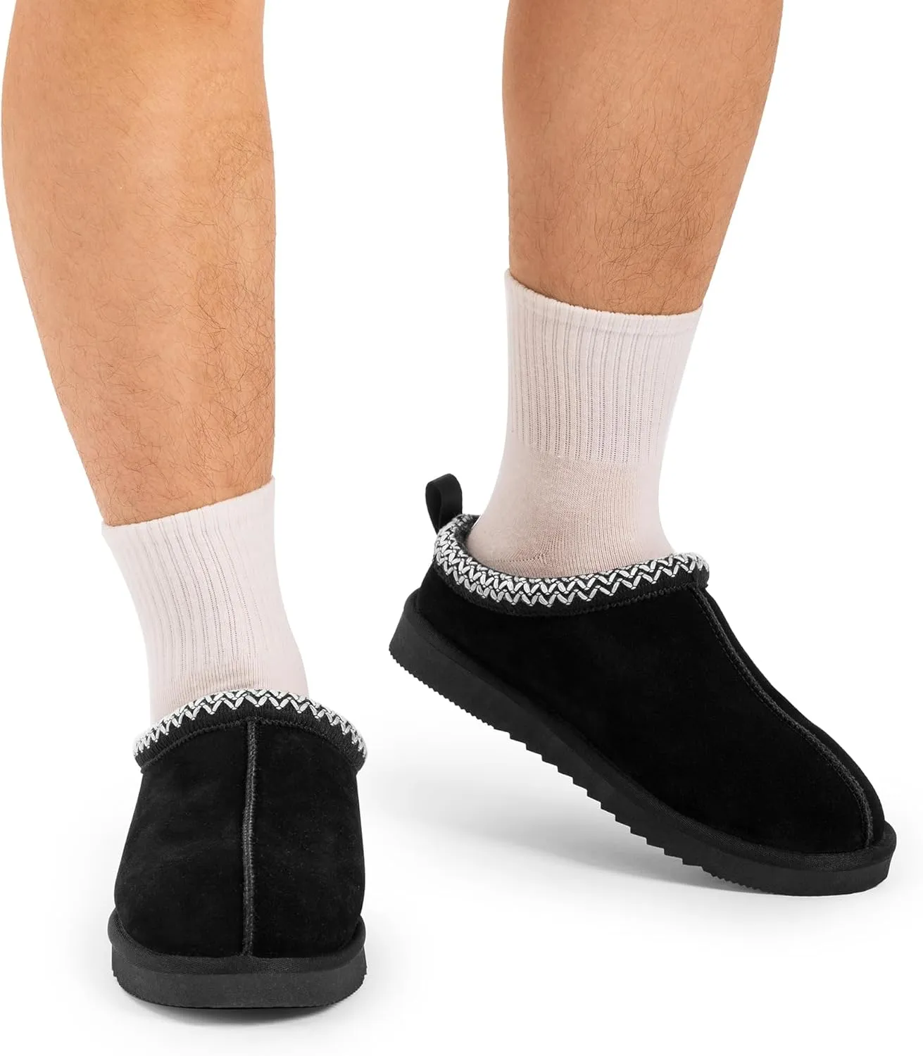 DREAM PAIRS Men's Fuzzy Cozy Slippers Genuine Suede Indoor Outdoor Home Comfy Winter Slip On Cute Warm Memory Foam Furry Shoes FuzzyEasy