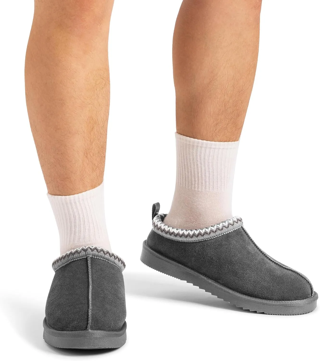 DREAM PAIRS Men's Fuzzy Cozy Slippers Genuine Suede Indoor Outdoor Home Comfy Winter Slip On Cute Warm Memory Foam Furry Shoes FuzzyEasy