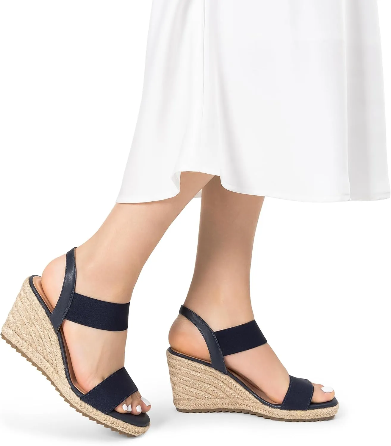 DREAM PAIRS Womens Open Toe Espadrilles Dressy Platform Sandals Slip on Elastic Ankle Strap Wedges Sandals