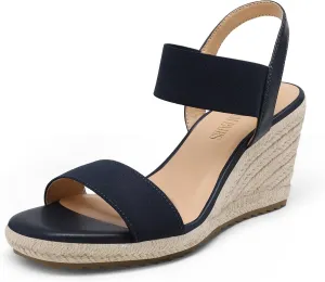 DREAM PAIRS Womens Open Toe Espadrilles Dressy Platform Sandals Slip on Elastic Ankle Strap Wedges Sandals