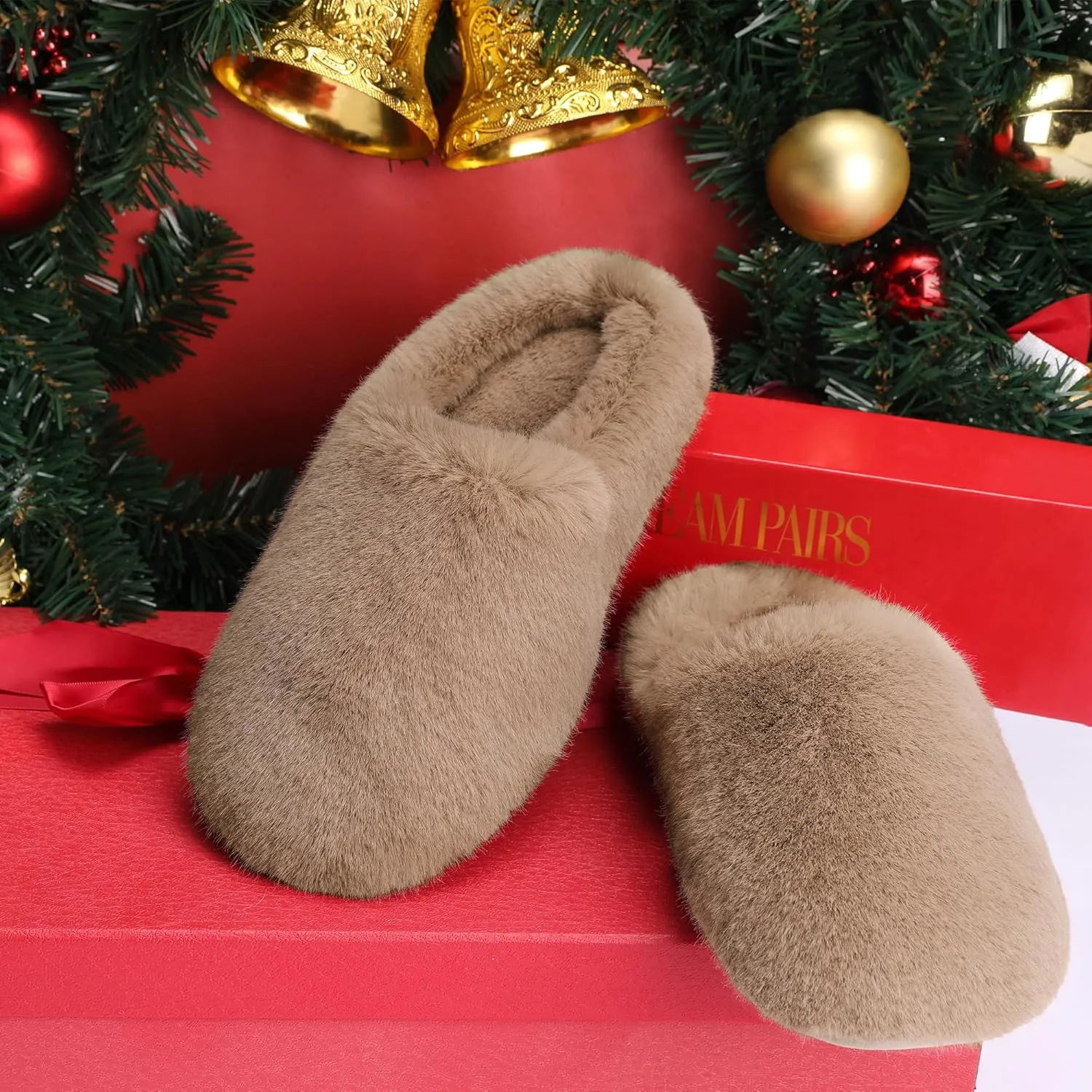 DREAM PAIRS Women's Plush Fuzzy Slip on Indoor Outdoor Winter House Slippers