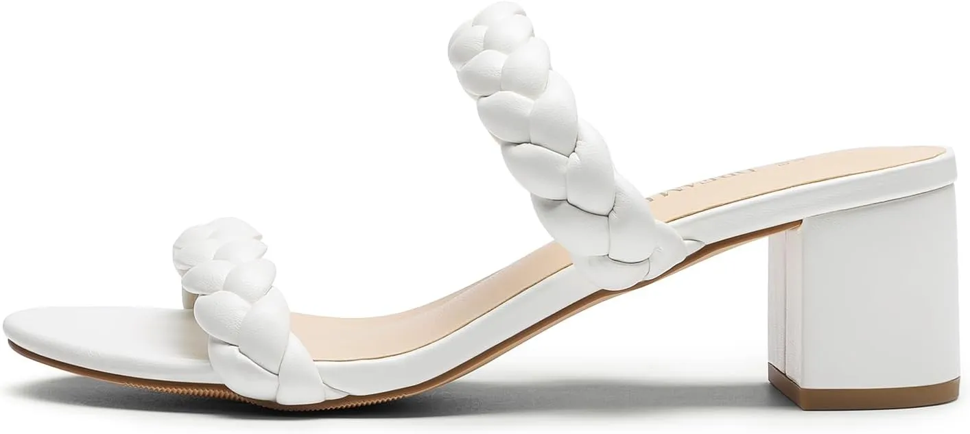 DREAM PAIRS Women's Two Braided Strap Low Heels for Women Open Toe Block Chunky Heels Sandals Holiday Party Wedding Dress Pumps Shoes