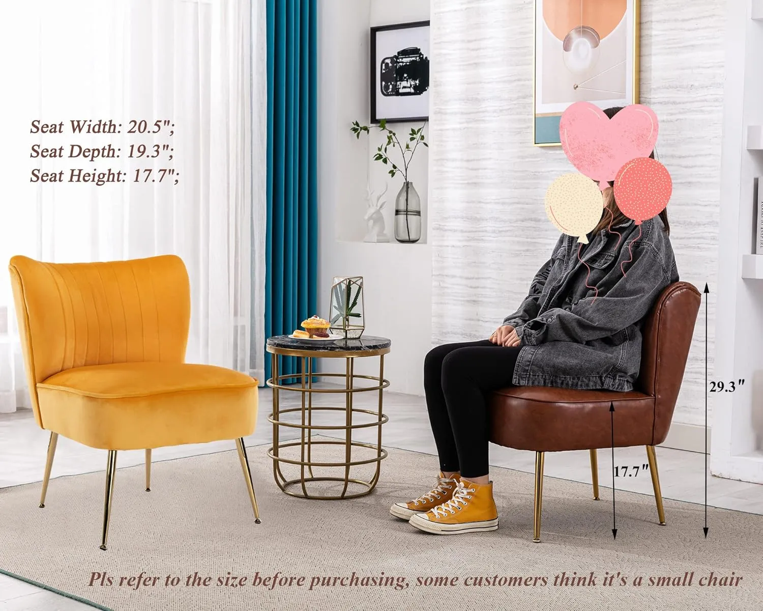 DUOMAY Modern Accent Chair Set of 2 Velvet Slipper Chair with Gold Legs Wingback Side Chair for Living Room Bedroom Entryway Small Corner Chair for Space Saving, Yellow