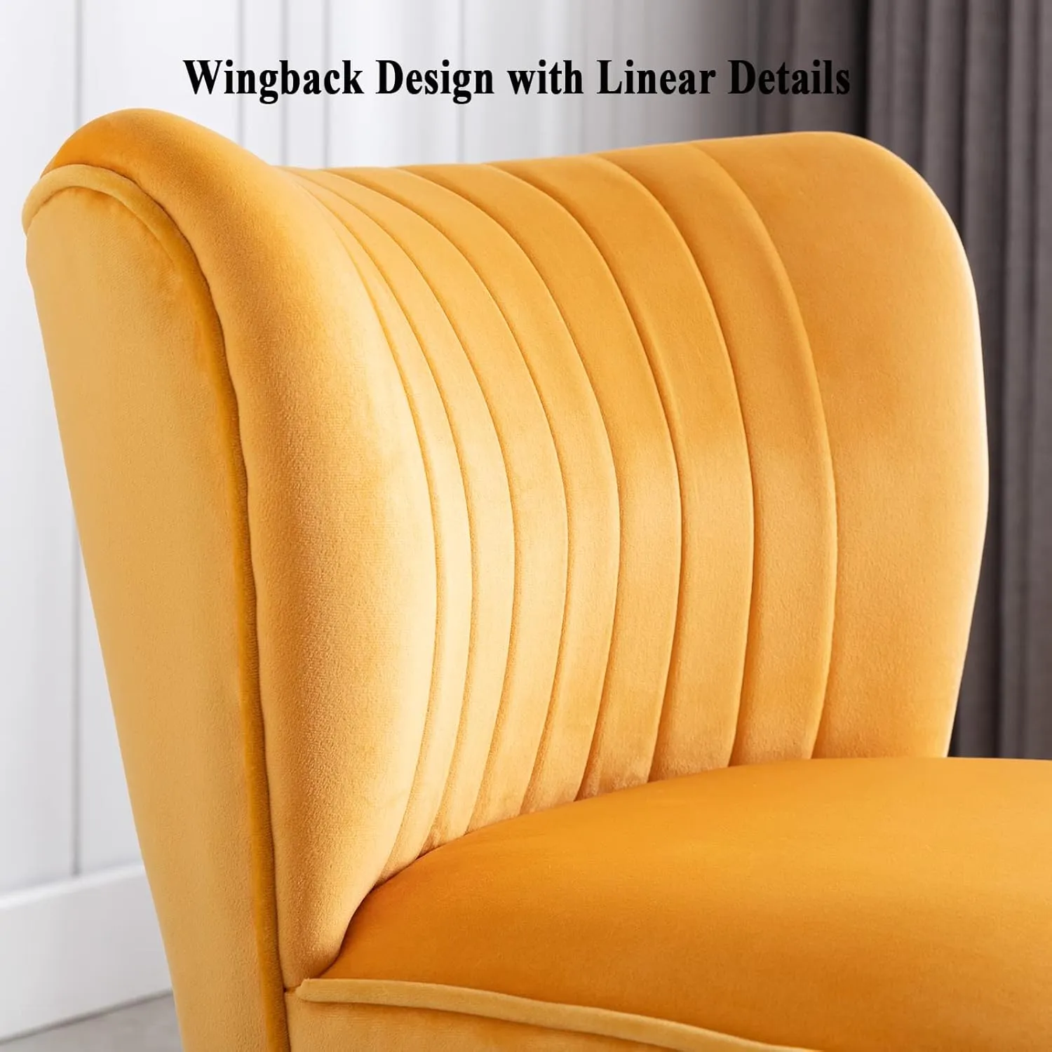 DUOMAY Modern Accent Chair Set of 2 Velvet Slipper Chair with Gold Legs Wingback Side Chair for Living Room Bedroom Entryway Small Corner Chair for Space Saving, Yellow