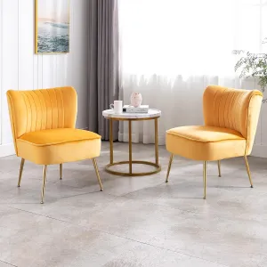 DUOMAY Modern Accent Chair Set of 2 Velvet Slipper Chair with Gold Legs Wingback Side Chair for Living Room Bedroom Entryway Small Corner Chair for Space Saving, Yellow