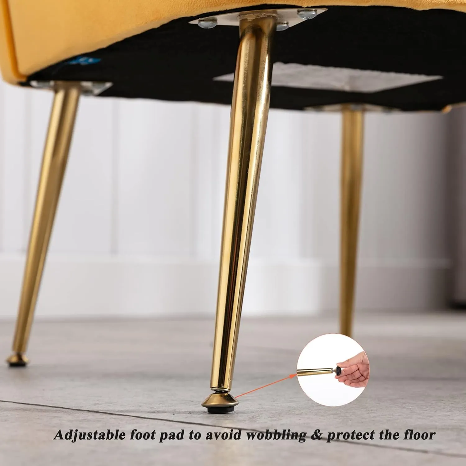 DUOMAY Modern Accent Chair Set of 2 Velvet Slipper Chair with Gold Legs Wingback Side Chair for Living Room Bedroom Entryway Small Corner Chair for Space Saving, Yellow