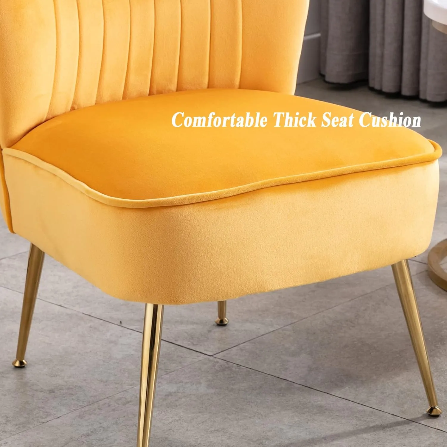 DUOMAY Modern Accent Chair Set of 2 Velvet Slipper Chair with Gold Legs Wingback Side Chair for Living Room Bedroom Entryway Small Corner Chair for Space Saving, Yellow