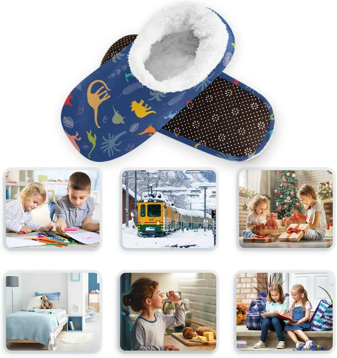Dussdil Kid's Boy's Girl's Winter Slippers Spa Travel House Slipper Shoes Warm Soft Memory Foam Slipper Non Slip for Guest Home Living Room Bedroom Slippers