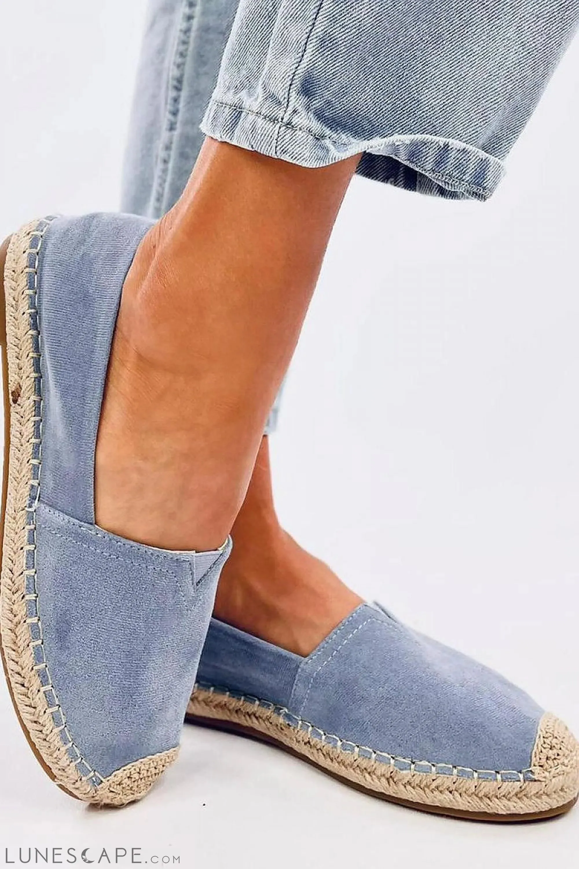 Dusty Blue Round Toe Eco-Suede Cap Toe Women's Espadrille Flats