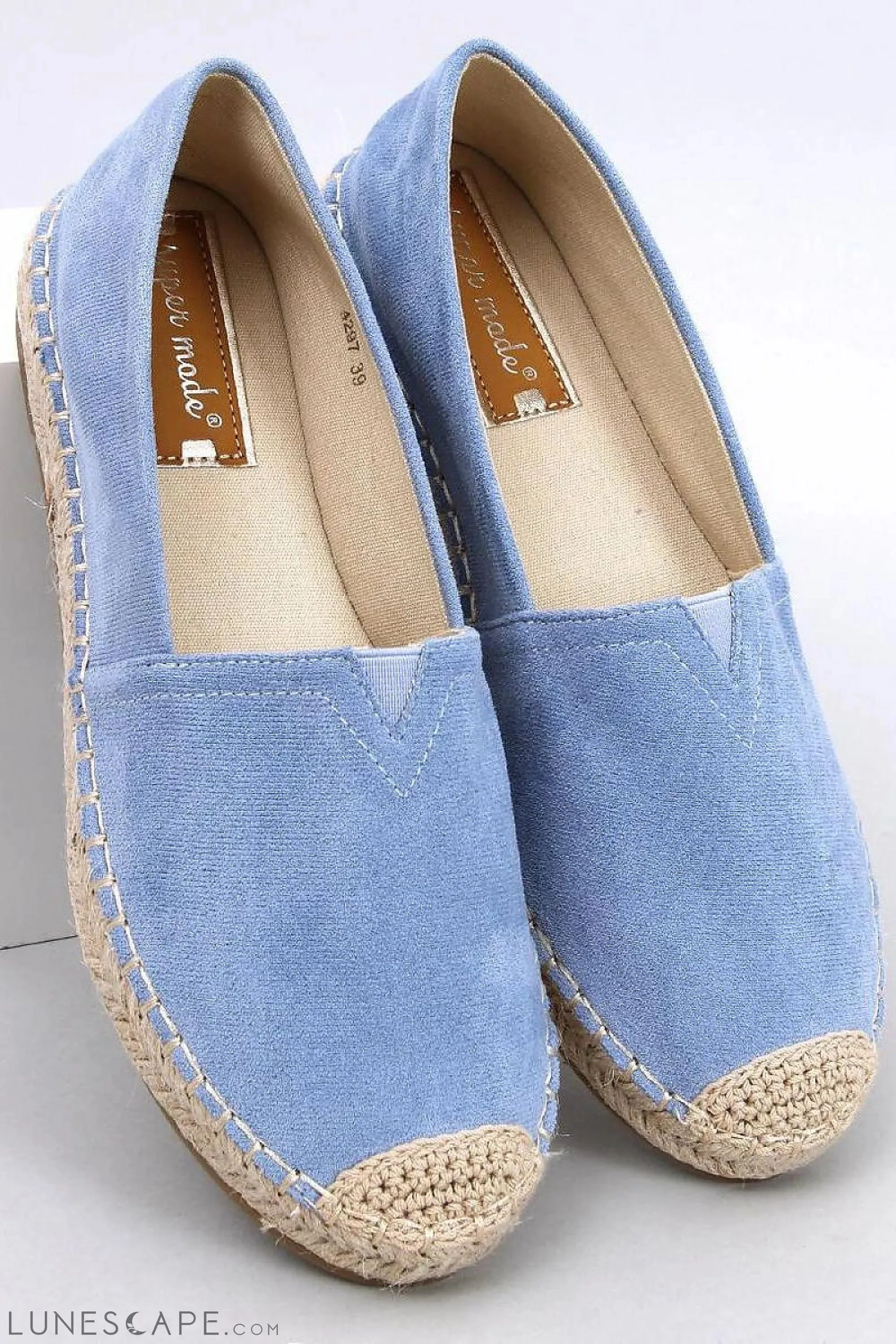 Dusty Blue Round Toe Eco-Suede Cap Toe Women's Espadrille Flats