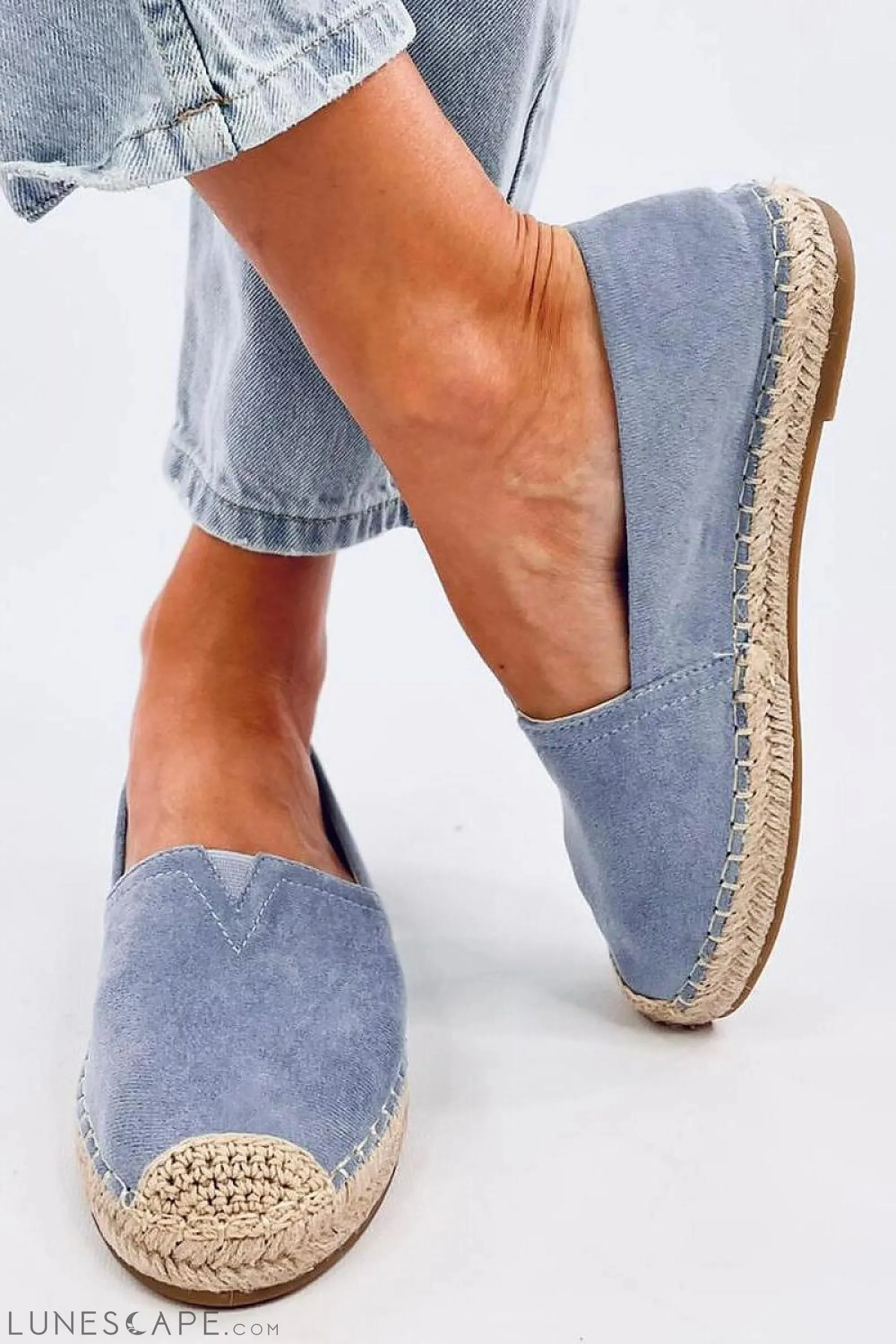 Dusty Blue Round Toe Eco-Suede Cap Toe Women's Espadrille Flats