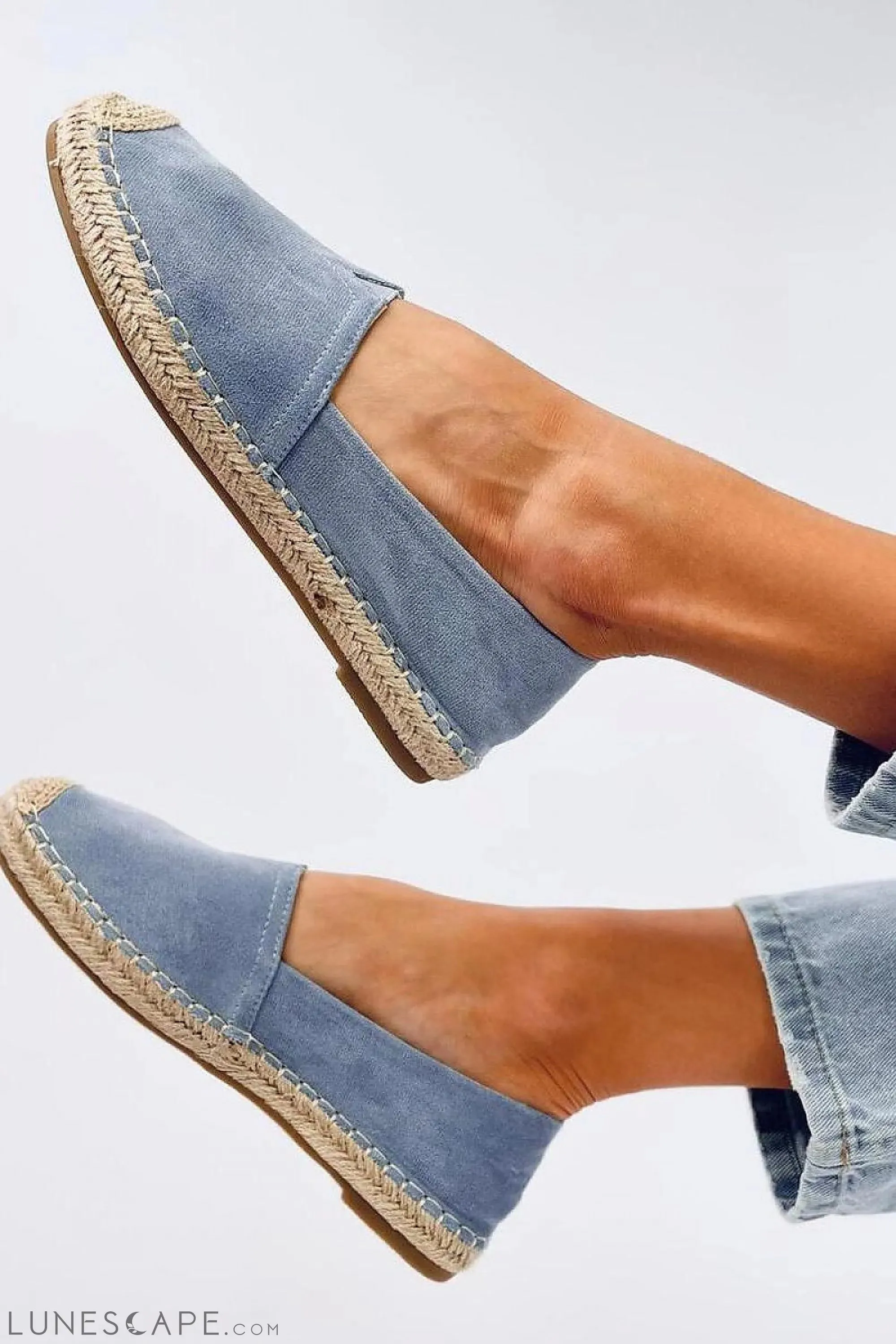 Dusty Blue Round Toe Eco-Suede Cap Toe Women's Espadrille Flats
