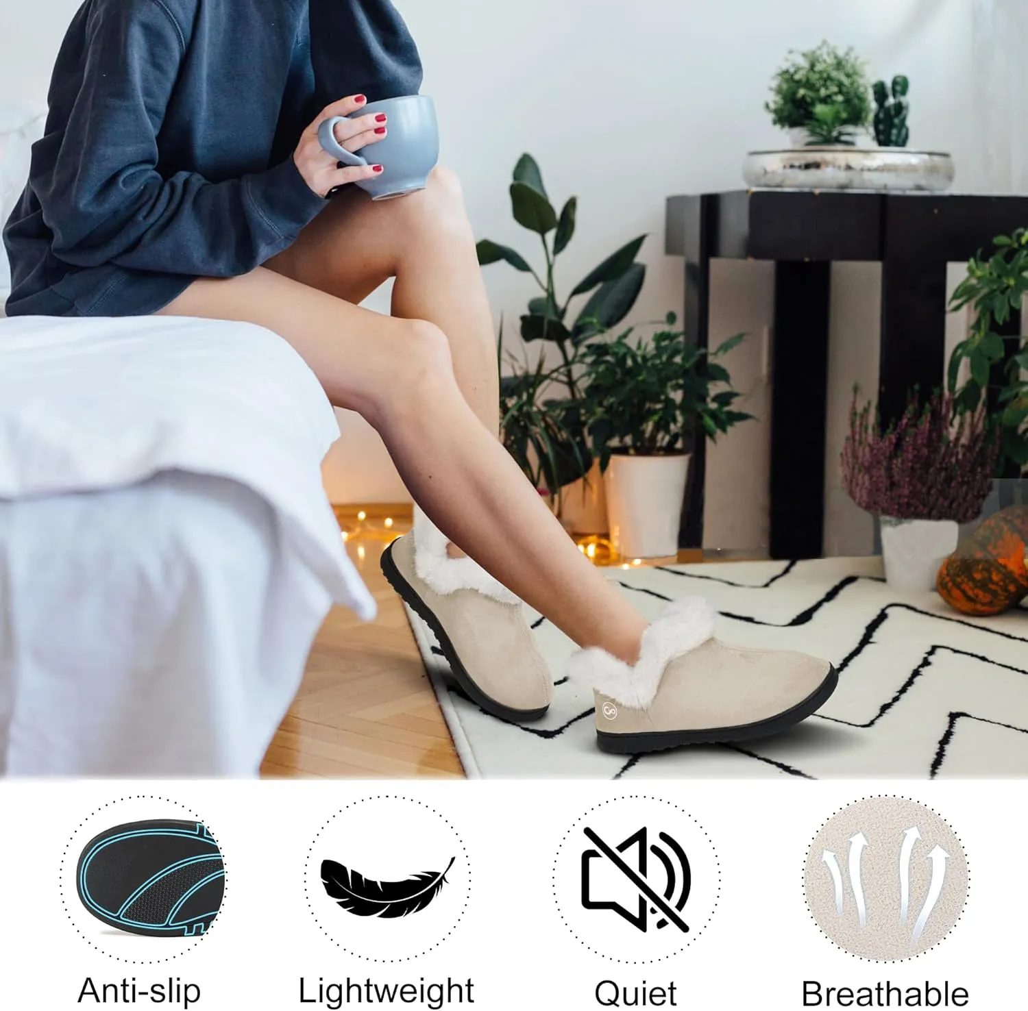 Ecetana Womens Slippers House Shoes: Memory Foam Comfy Closed Back Fuzzy Slippers Indoor and Outdoor Cozy Slip On Soft Bedroom Shoes