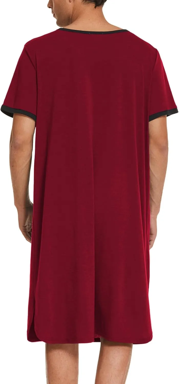 Ekouaer Men's Nightshirt Nightwear Comfy Big&Tall Short Sleeve Henley Sleep Shirt