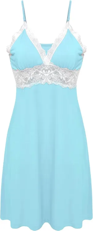 Ekouaer Sleepwear Womens Chemise Nightgown Full Slip Lace Lounge Dress