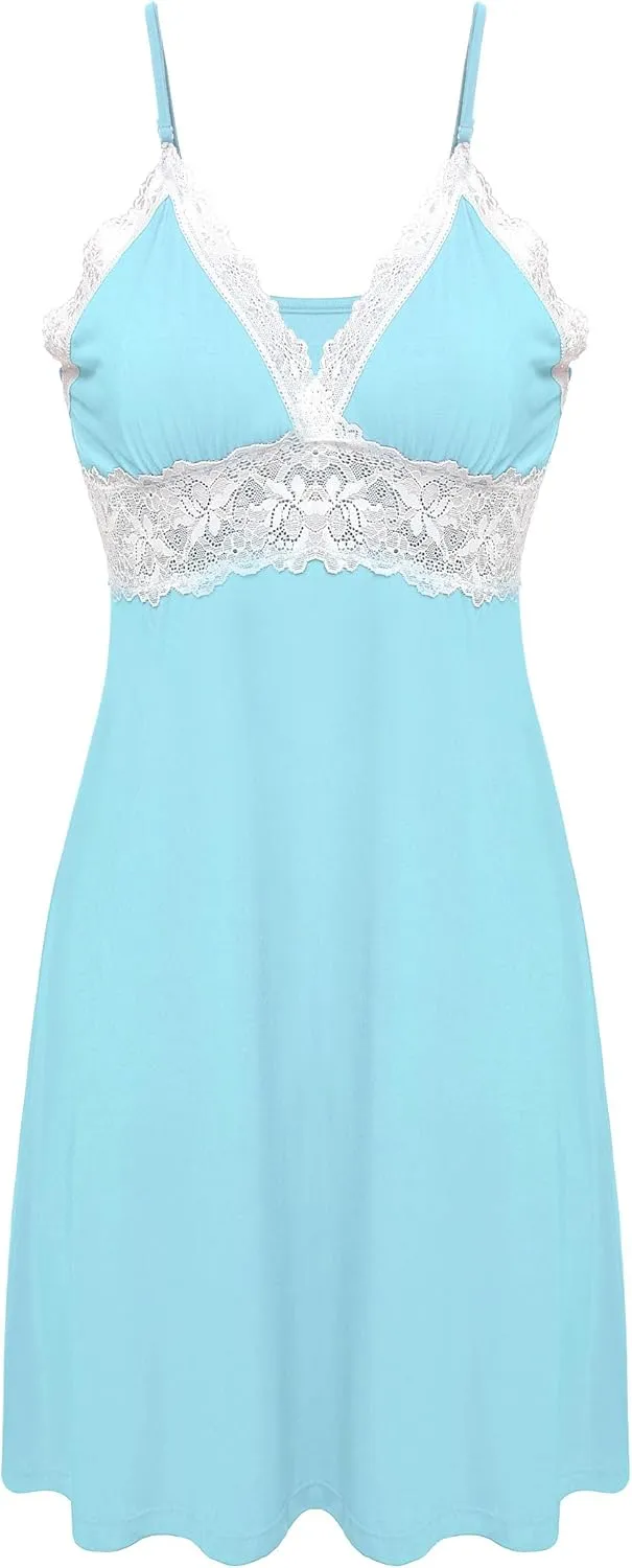 Ekouaer Sleepwear Womens Chemise Nightgown Full Slip Lace Lounge Dress